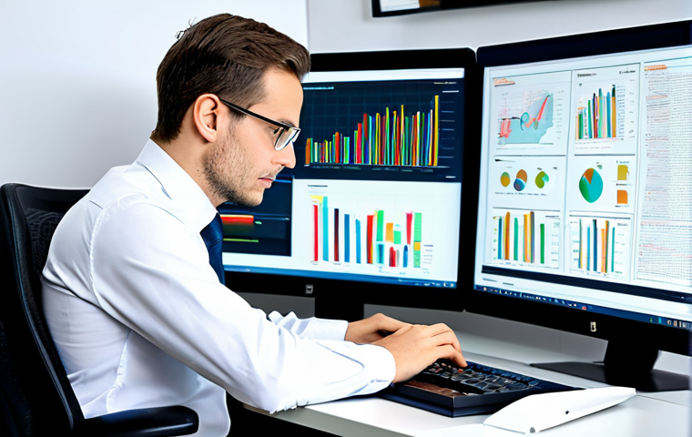 A focused professional translator in a modest business suit, seated at a modern ergonomic desk, engaging with multiple high-resolution monitors displaying complex linguistic data and CAT tool interfaces. The scene depicts a seamless integration of human expertise and advanced AI translation technology. The office background is clean and contemporary, with subtle bookshelves symbolizing knowledge. The translator's pose is natural and contemplative, with well-formed hands resting on the keyboard. fully clothed, appropriate attire, safe for work, perfect anatomy, correct proportions, natural body proportions, professional photography, high quality, appropriate content, professional.
