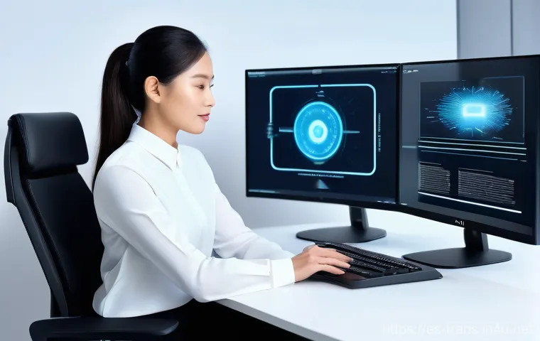 번역사 실무의 실제 사례 - **The Linguistic Detective at Work.** A detailed, medium shot of a focused, gender-neutral translato...