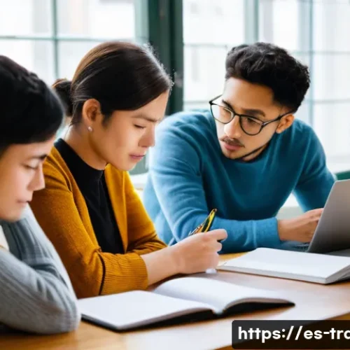 Home 24 번역사 실기시험 대비를 위한 스터디 그룹 - **Collaborative Translation Review Session:** A diverse group of four young adult translators (two m...